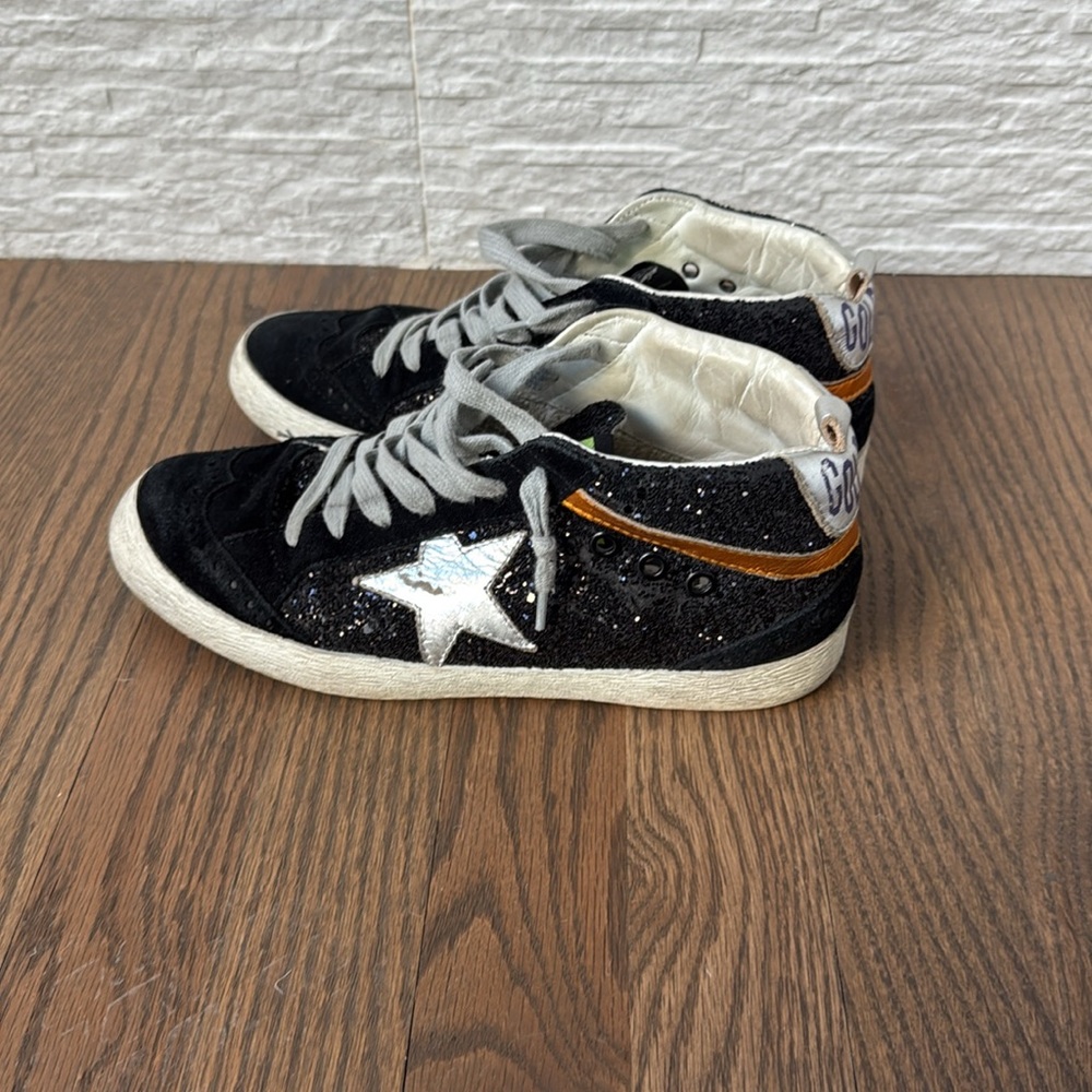 Golden Goose MidStar Black Glitter Sneakers, Good Condition: Size 8 - Picture 2 of 14